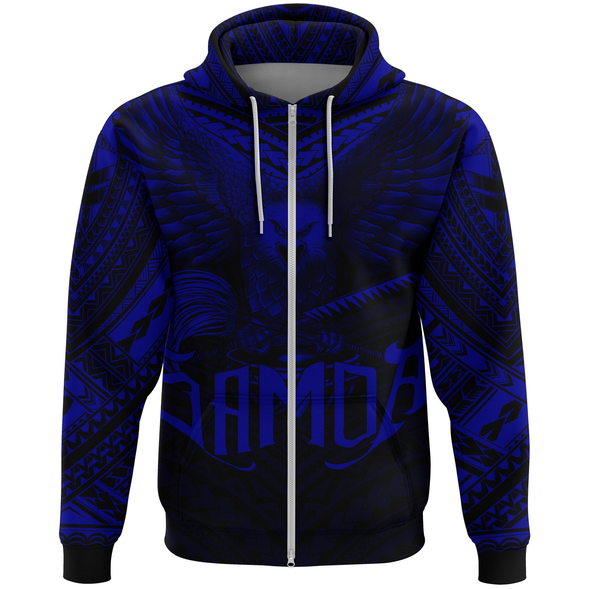 American Samoa Zip Hoodie Eagle Tattoo Style Dark Blue - Vibe Hoodie Shop