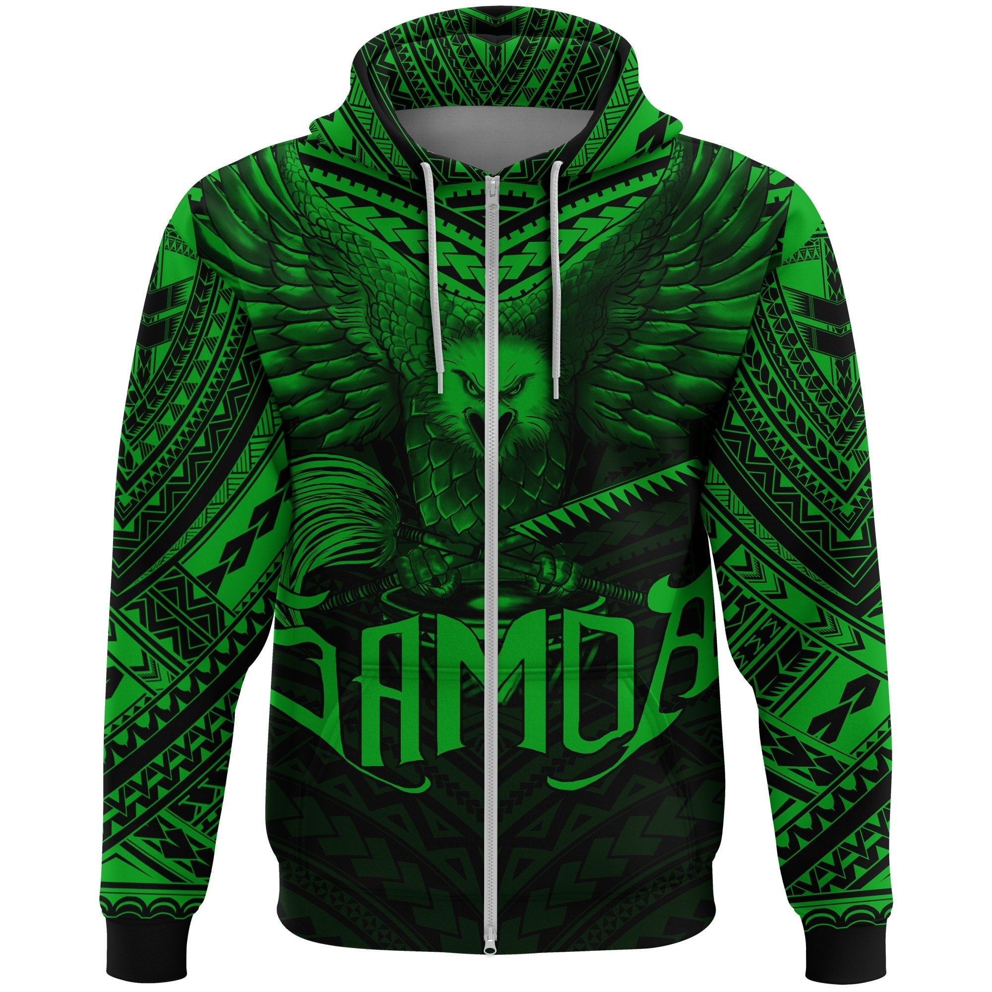 American Samoa Zip Hoodie Eagle Tattoo Style Dark Green - Vibe Hoodie Shop