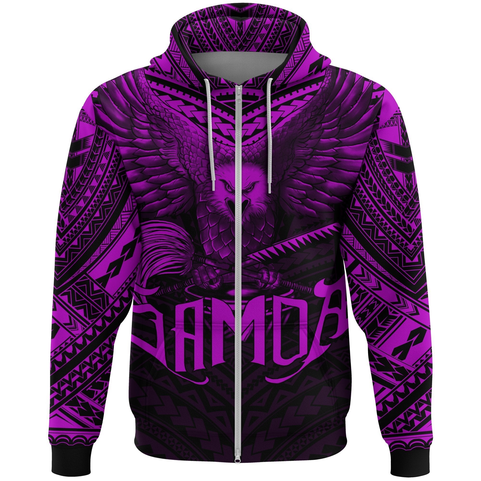 American Samoa Zip Hoodie Eagle Tattoo Style Dark Pink - Vibe Hoodie Shop