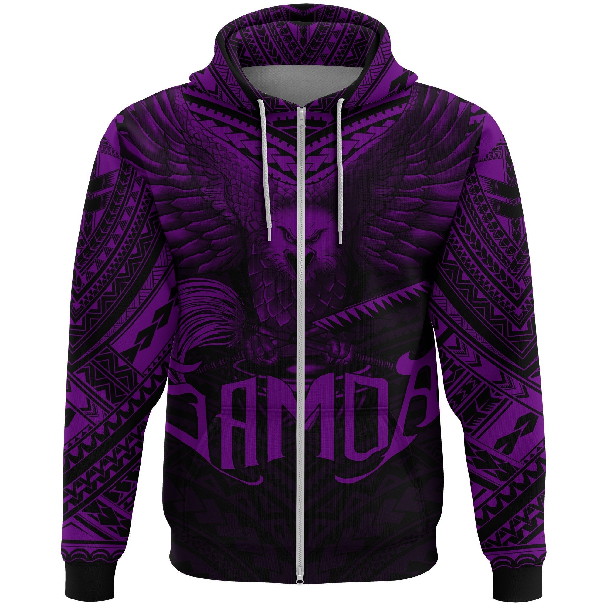 American Samoa Zip Hoodie Eagle Tattoo Style Dark Purple - Vibe Hoodie Shop