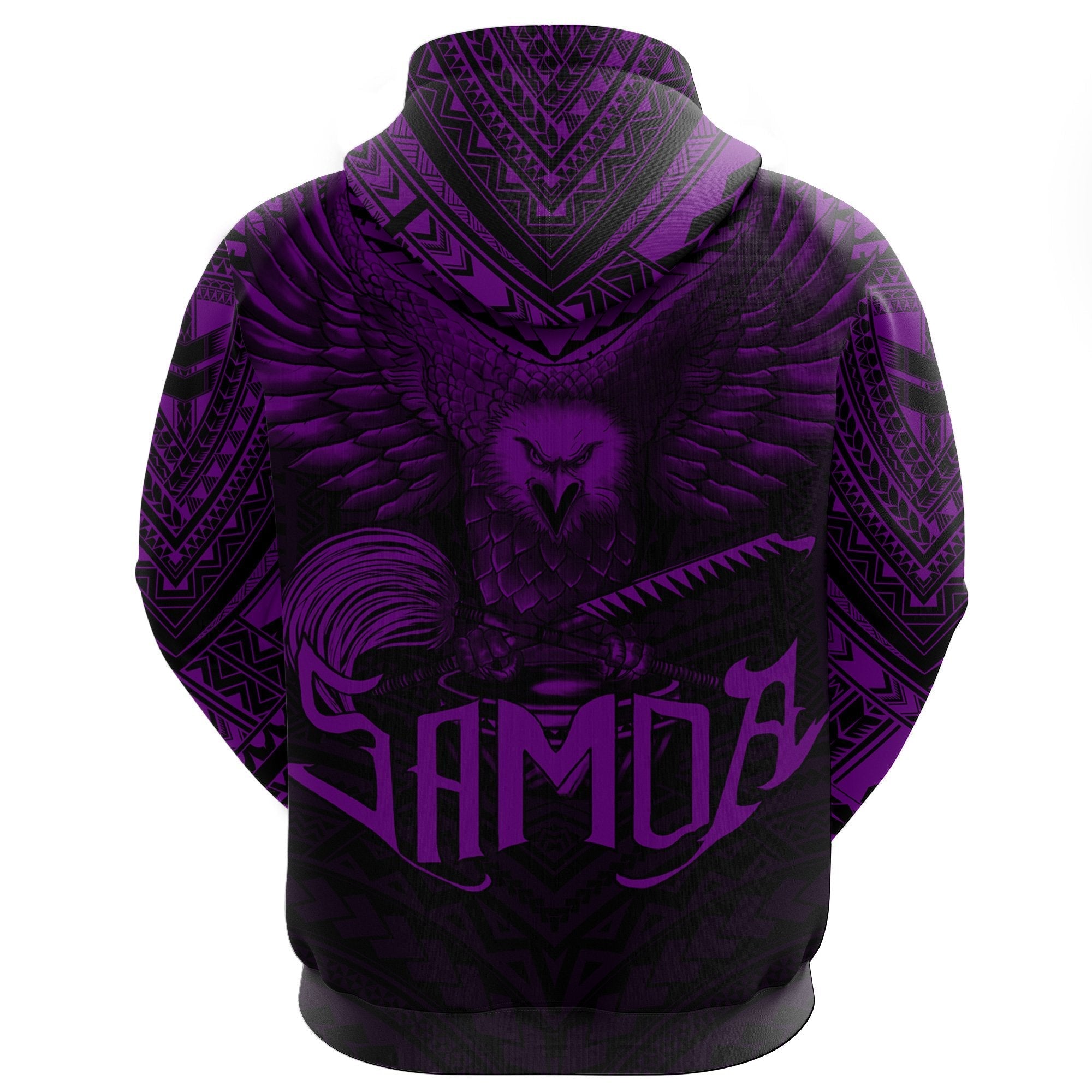 American Samoa Zip Hoodie Eagle Tattoo Style Dark Purple - Vibe Hoodie Shop