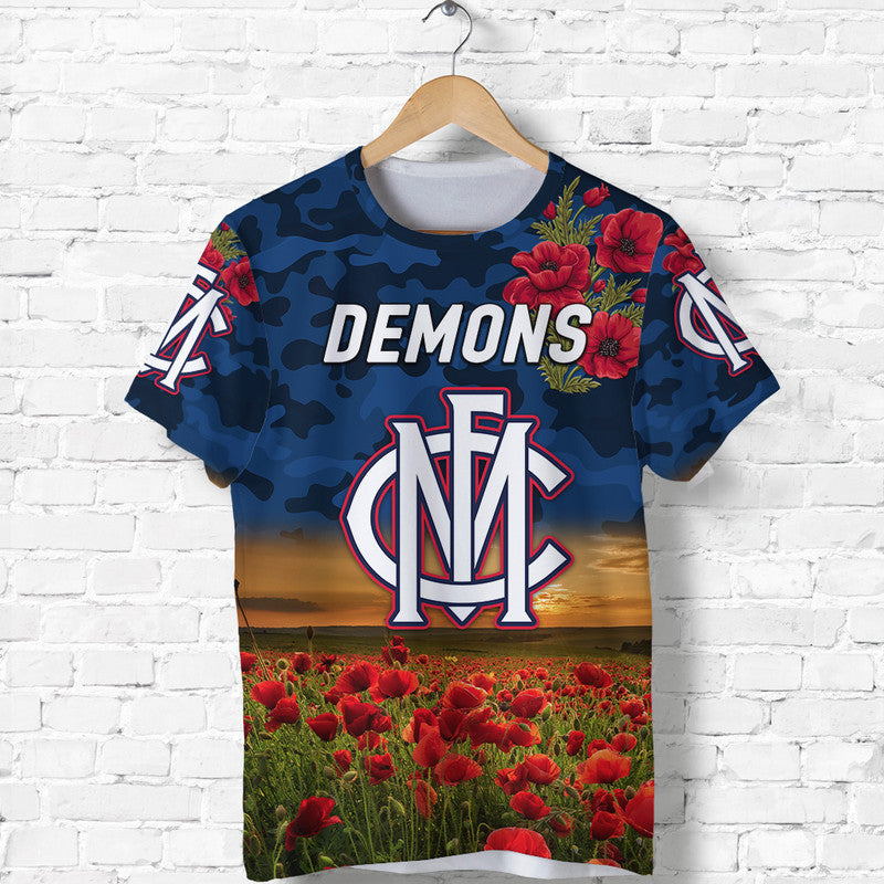 Melbourne Demons ANZAC T shirt Poppy Vibes - Vibe Hoodie Shop