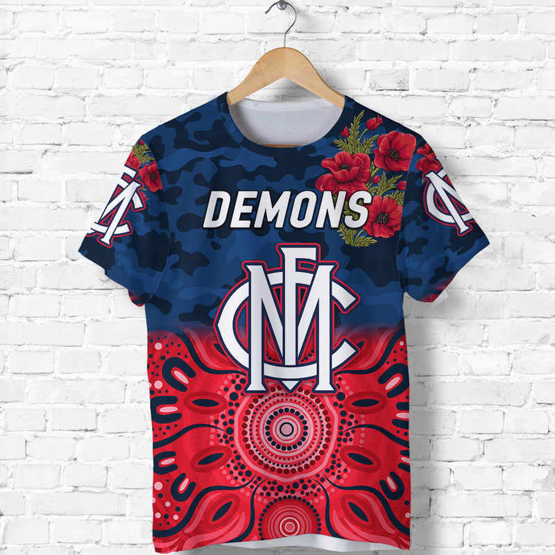 (Custom Personalised) Melbourne Demons ANZAC T shirt Indigenous Vibes - Vibe Hoodie Shop