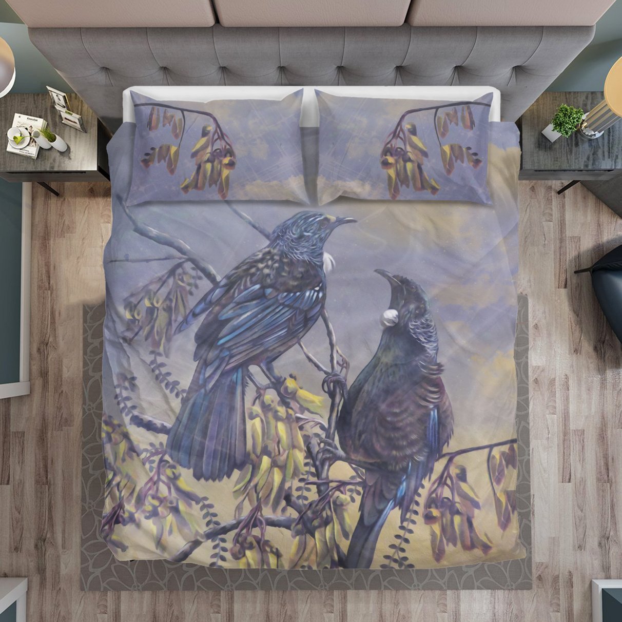 New Zealand Kowhai Bedding Set, Tui Bird Duvet Cover And Pillow Case - Vibe Hoodie Shop