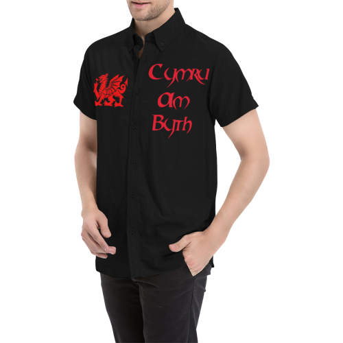 Wales Map With Cymru Am Byth And Welsh Dragon Men's All Over Print Short Sleeve Shirt - Vibe Hoodie Shop