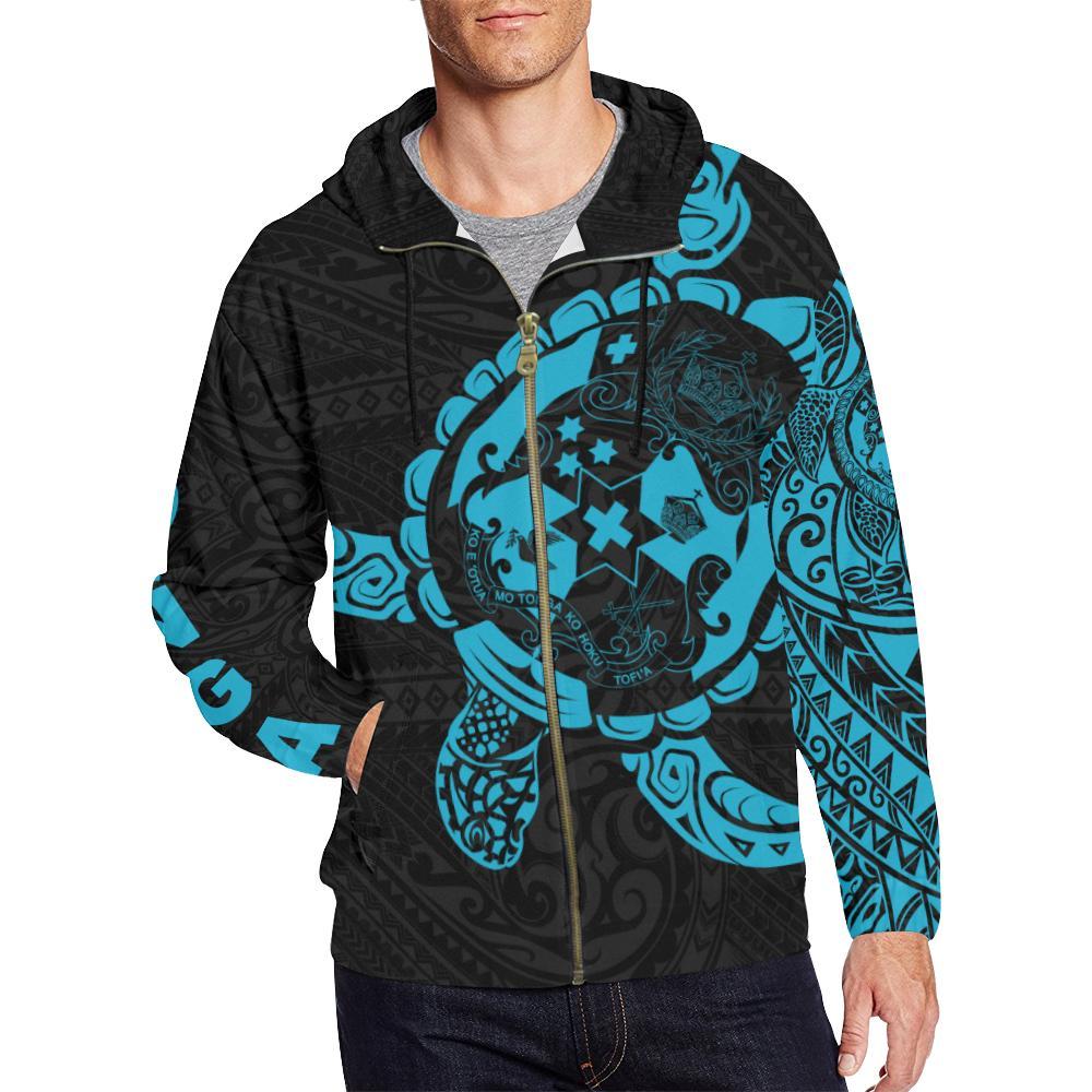 Zip Up Hoodie Tonga - Turtle Coat Of Arms Polynesian Pattern - Vibe Hoodie Shop