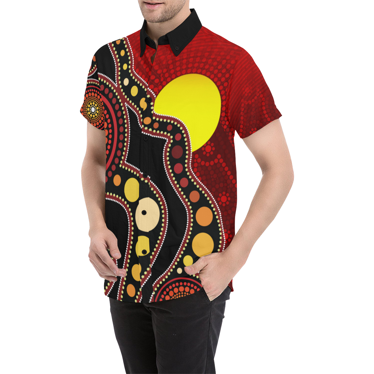 Aboriginal Short Sleeve Shirt, Australia Aboriginal Lives Matter Flag Circle Dot Painting ArT shirt - Vibe Hoodie Shop