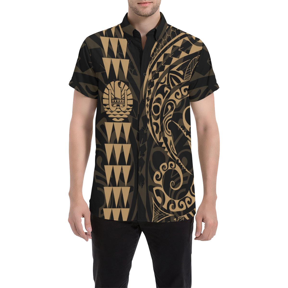 Tahiti Polynesian Short Sleeve Shirt Gold - Vibe Hoodie Shop