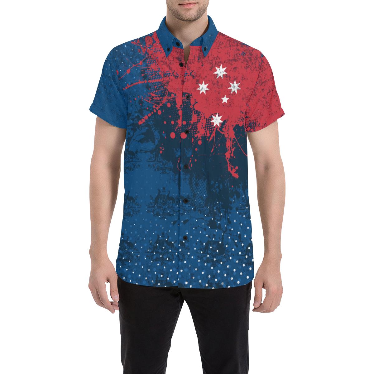 Short Sleeve Shirt - Australia Flag Grunge Style - Vibe Hoodie Shop