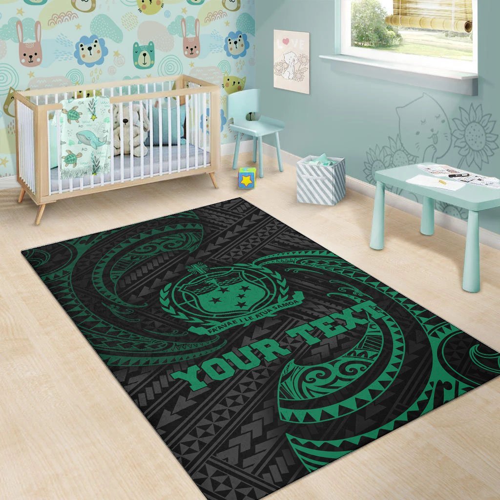 Samoa Polynesian Custom Personalised Area Rug - Green Tribal Wave - Vibe Hoodie Shop