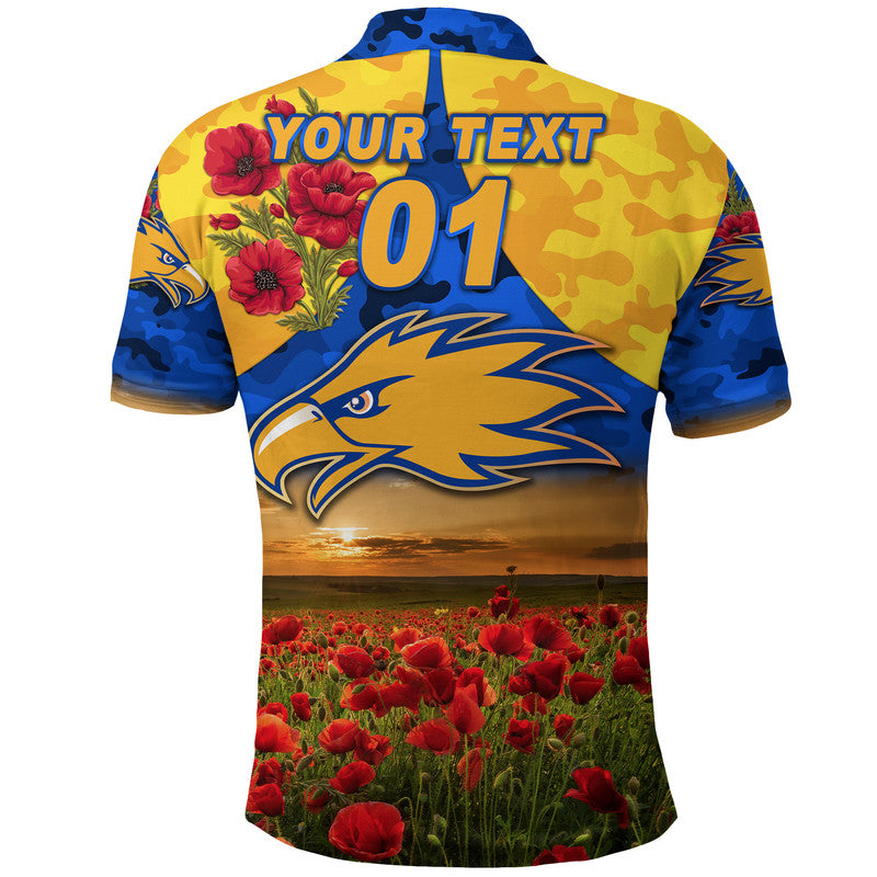 (Custom Personalised) West Coast Eagles ANZAC Polo Shirt Poppy Vibes - Royal Blue - Vibe Hoodie Shop