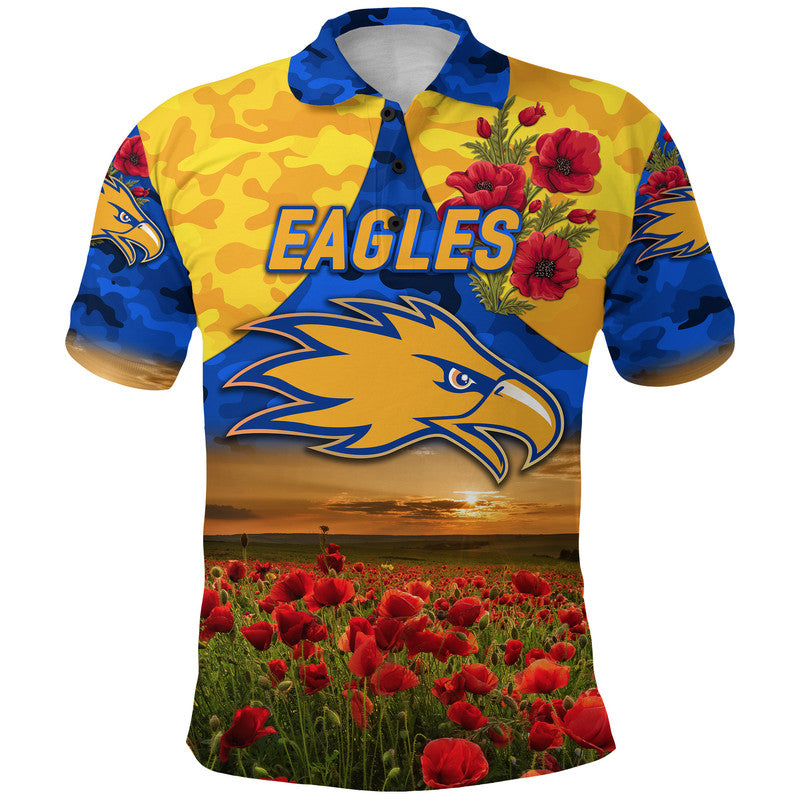 (Custom Personalised) West Coast Eagles ANZAC Polo Shirt Poppy Vibes - Royal Blue - Vibe Hoodie Shop