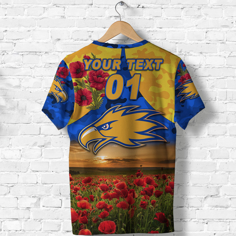 (Custom Personalised) West Coast Eagles ANZAC T shirt Poppy Vibes - Royal Blue - Vibe Hoodie Shop