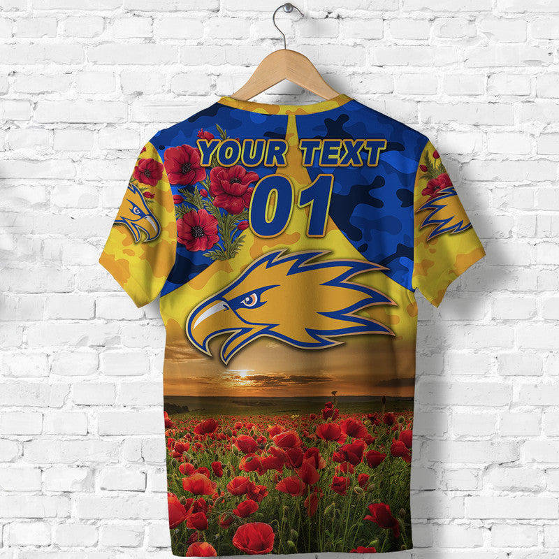 (Custom Personalised) West Coast Eagles ANZAC T shirt Poppy Vibes - Gold - Vibe Hoodie Shop