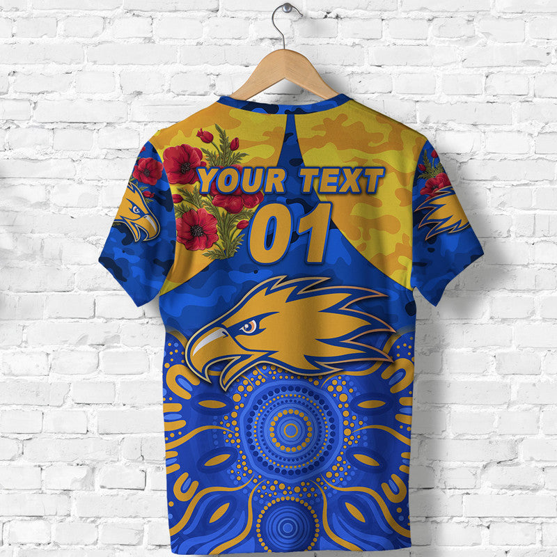 (Custom Personalised) West Coast Eagles ANZAC T shirt Indigenous Vibes - Royal Blue - Vibe Hoodie Shop