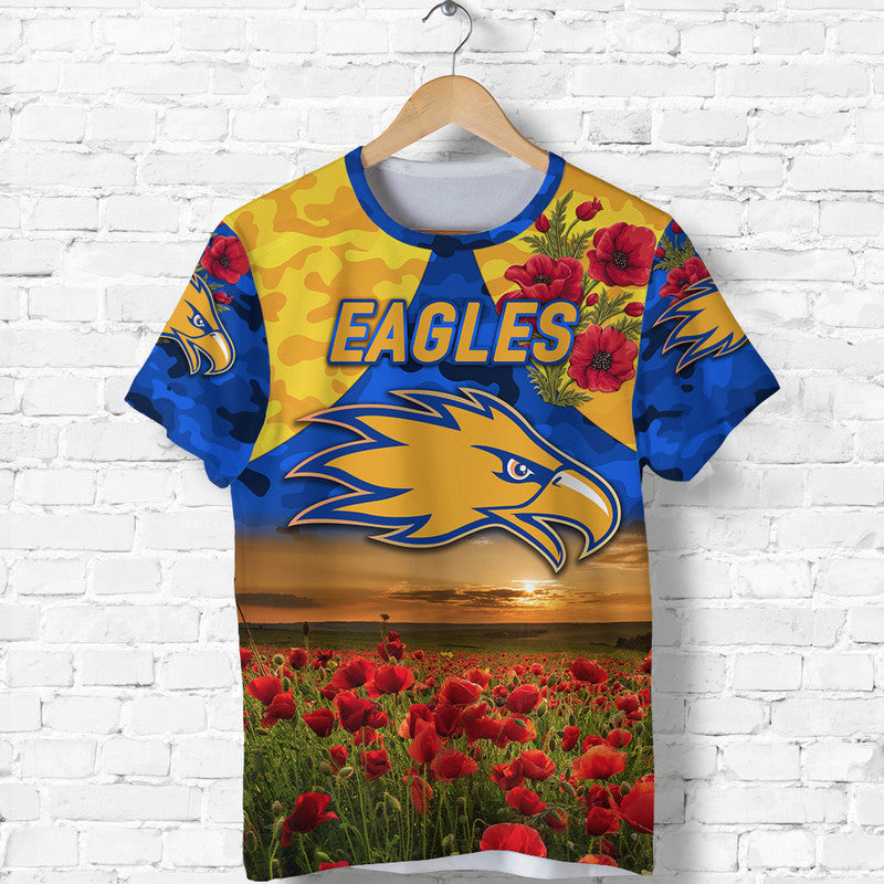 (Custom Personalised) West Coast Eagles ANZAC T shirt Poppy Vibes - Royal Blue - Vibe Hoodie Shop