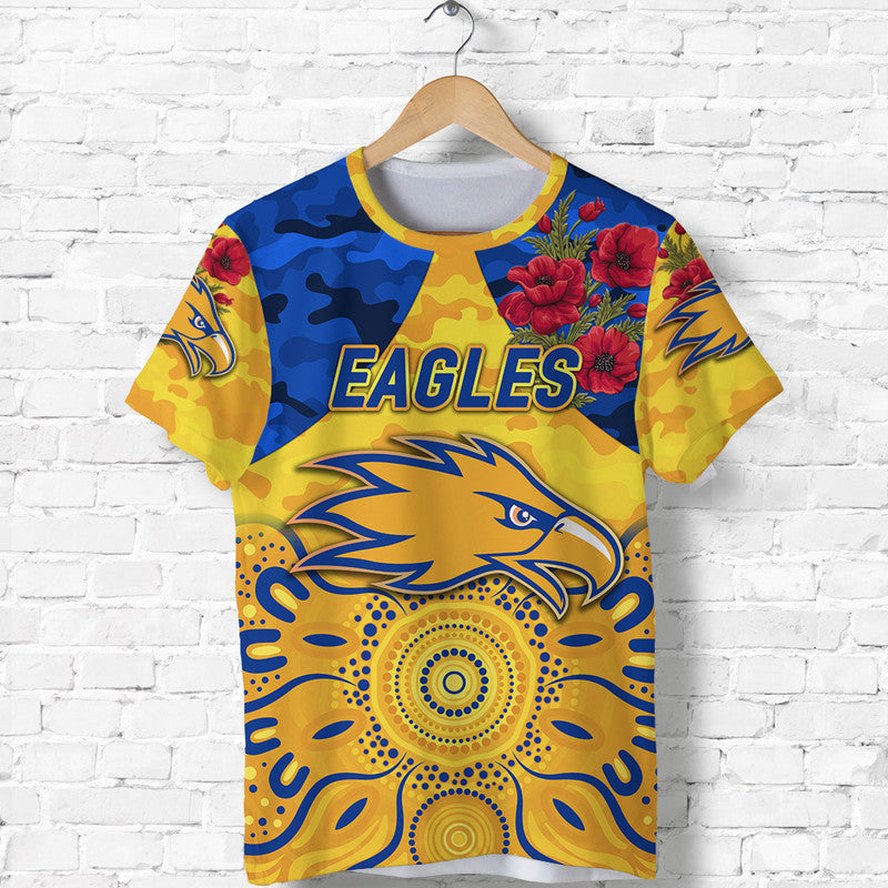 (Custom Personalised) West Coast Eagles ANZAC T shirt Indigenous Vibes - Gold - Vibe Hoodie Shop