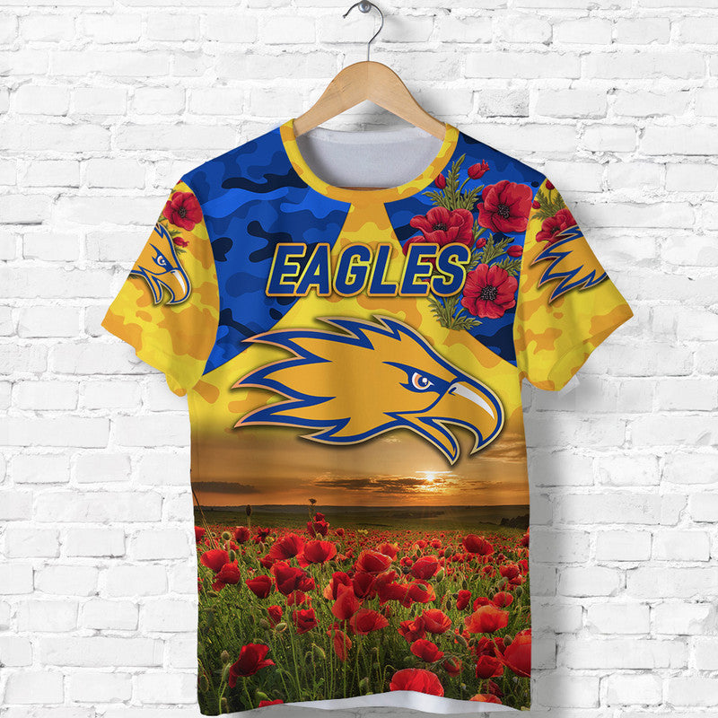 (Custom Personalised) West Coast Eagles ANZAC T shirt Poppy Vibes - Gold - Vibe Hoodie Shop