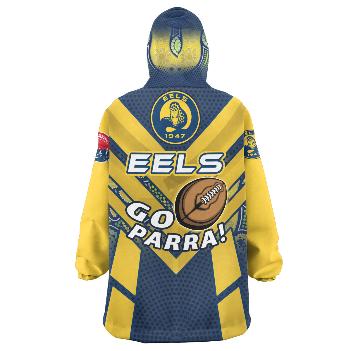 Eels Rugby Snug Hoodie - Custom GO PARRA Eels Aboriginal Patterns Wearable Blanket Hoodie - Vibe Hoodie Shop