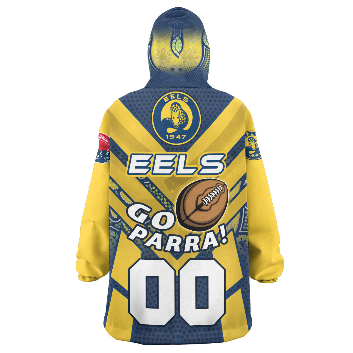 Eels Rugby Snug Hoodie - Custom GO PARRA Eels Aboriginal Patterns Wearable Blanket Hoodie - Vibe Hoodie Shop