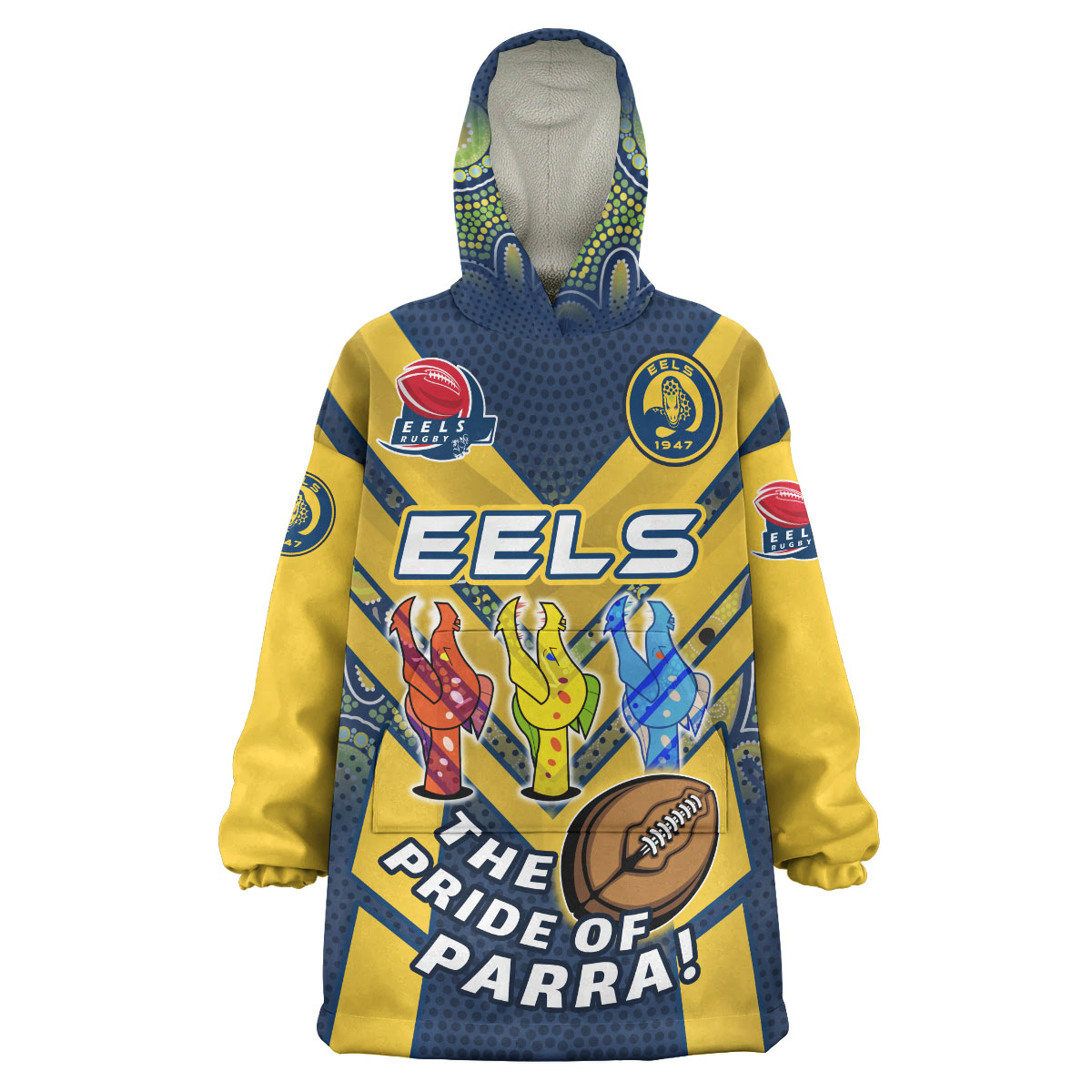 Eels Rugby Snug Hoodie - Custom GO PARRA Eels Aboriginal Patterns Wearable Blanket Hoodie - Vibe Hoodie Shop