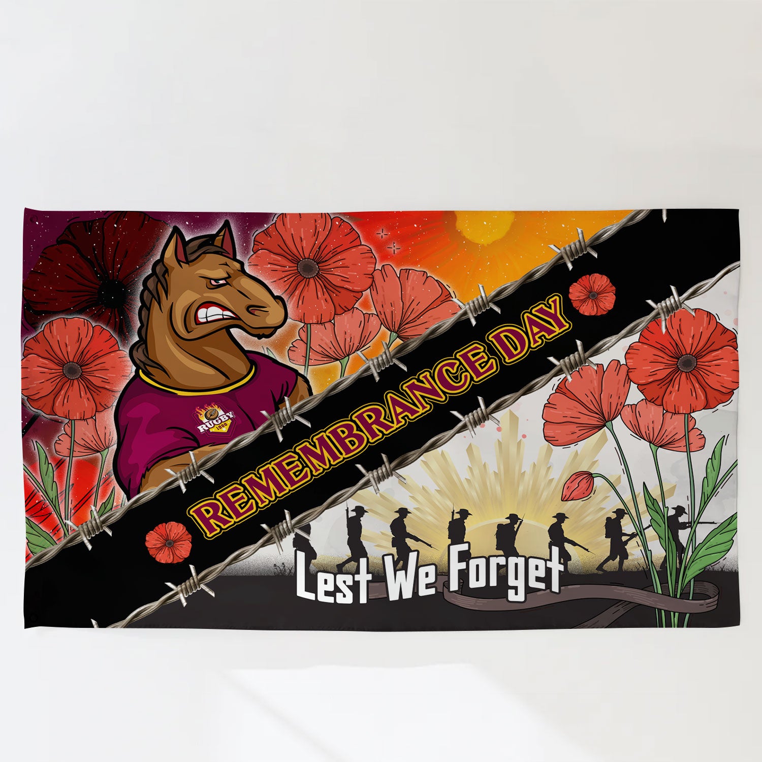 Broncos Rugby Flag - Remembrance Day LEST WE FORGET Flag - Vibe Hoodie Shop