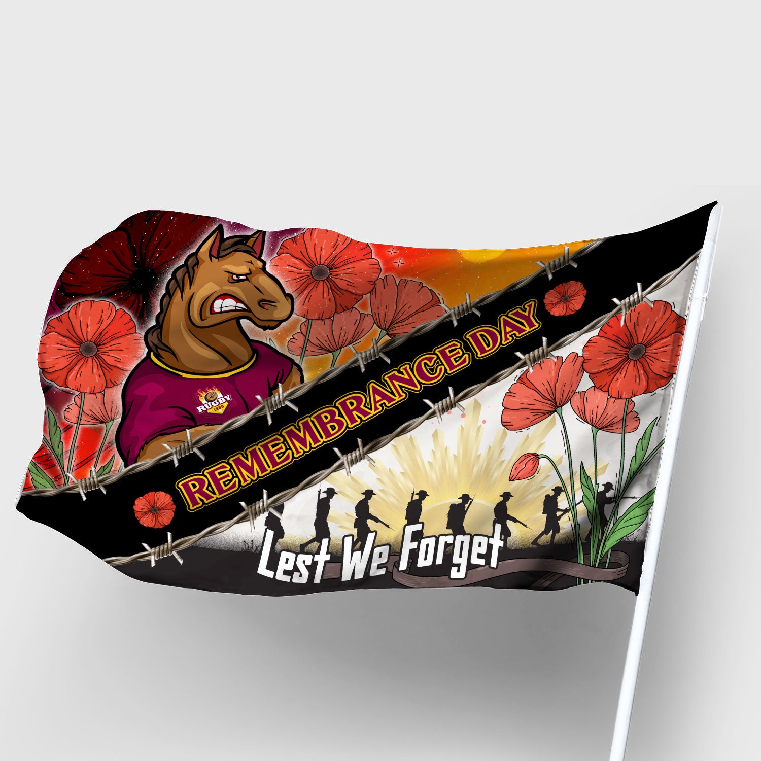 Broncos Rugby Flag - Remembrance Day LEST WE FORGET Flag - Vibe Hoodie Shop