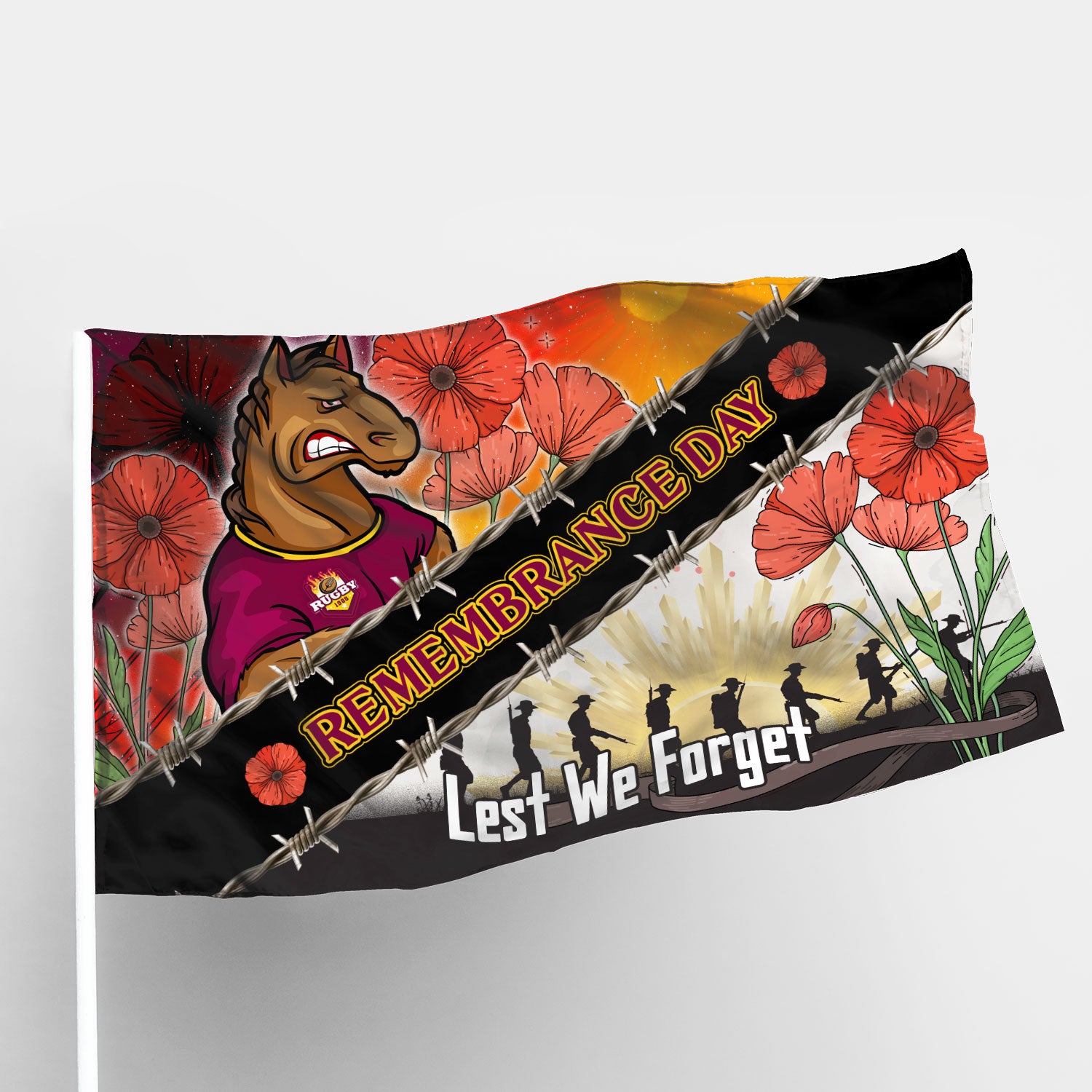 Broncos Rugby Flag - Remembrance Day LEST WE FORGET Flag - Vibe Hoodie Shop