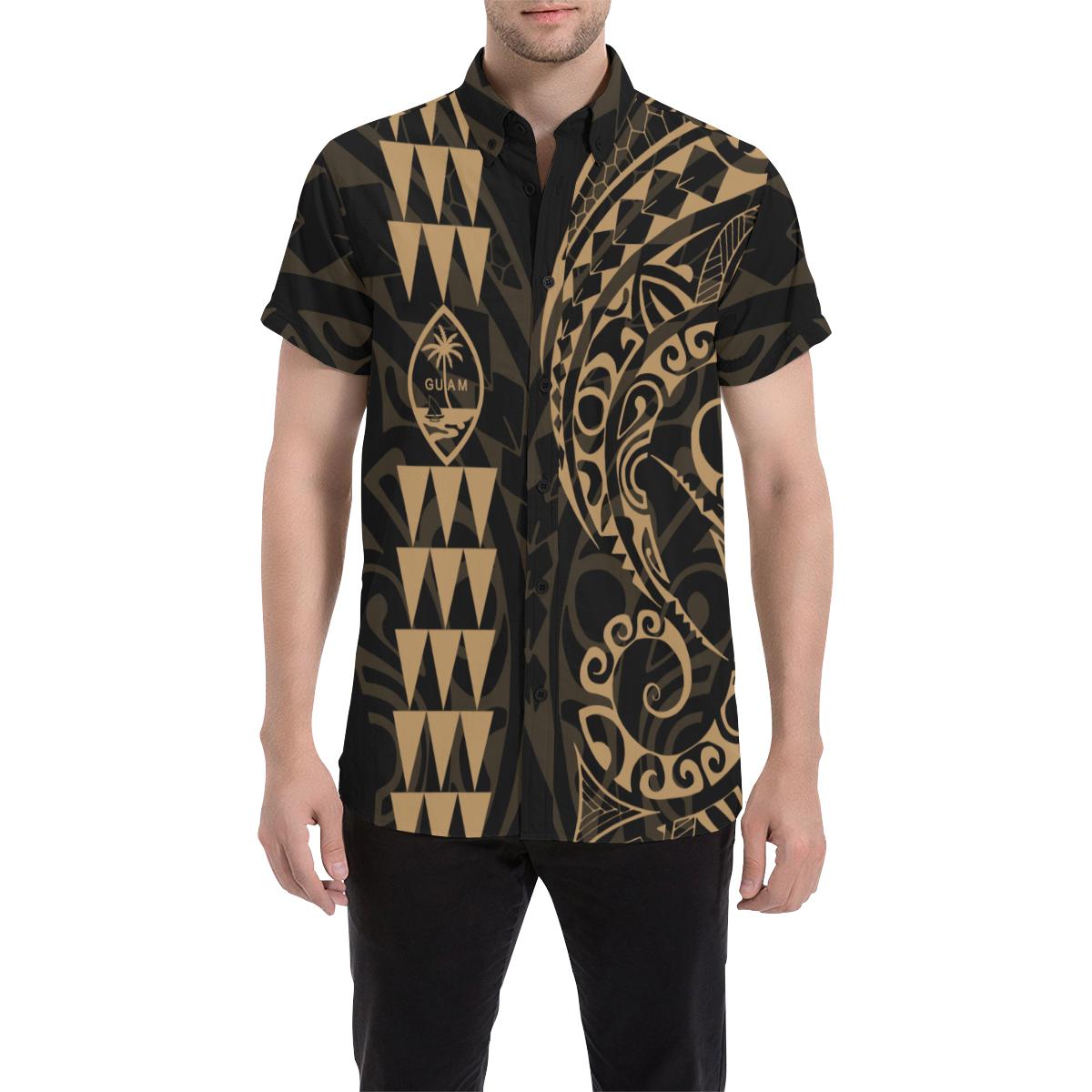 Guam Polynesian Short Sleeve Shirt Gold - Vibe Hoodie Shop