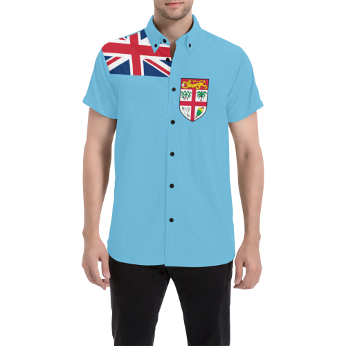 Fiji Flag And Coat Of Arms Men's All Over Print Short Sleeve Shirt - Vibe Hoodie Shop