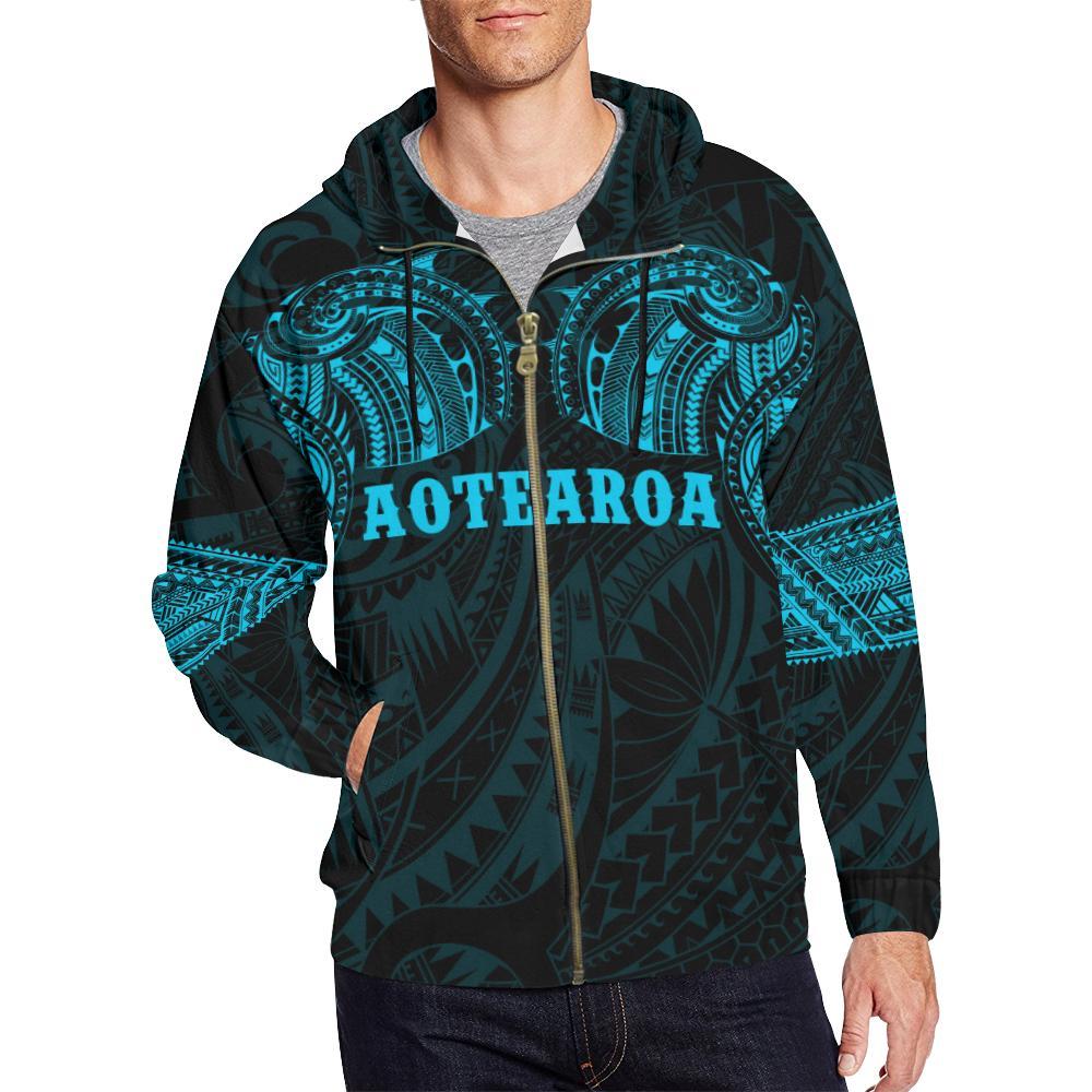 Maori Hoodie, New Zealand Tattoo All Over Print Zip Up Hoodie - Vibe Hoodie Shop