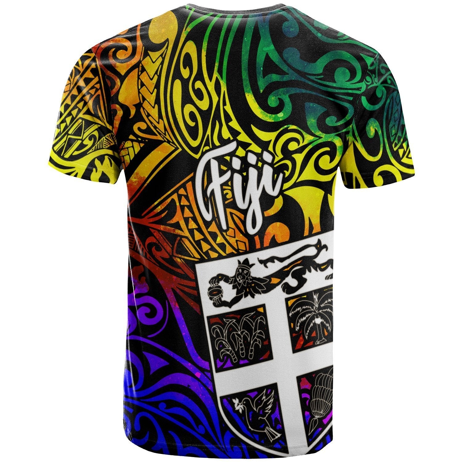 Fiji Custom Personalised T shirt - Rainbow Polynesian Pattern - Vibe Hoodie Shop
