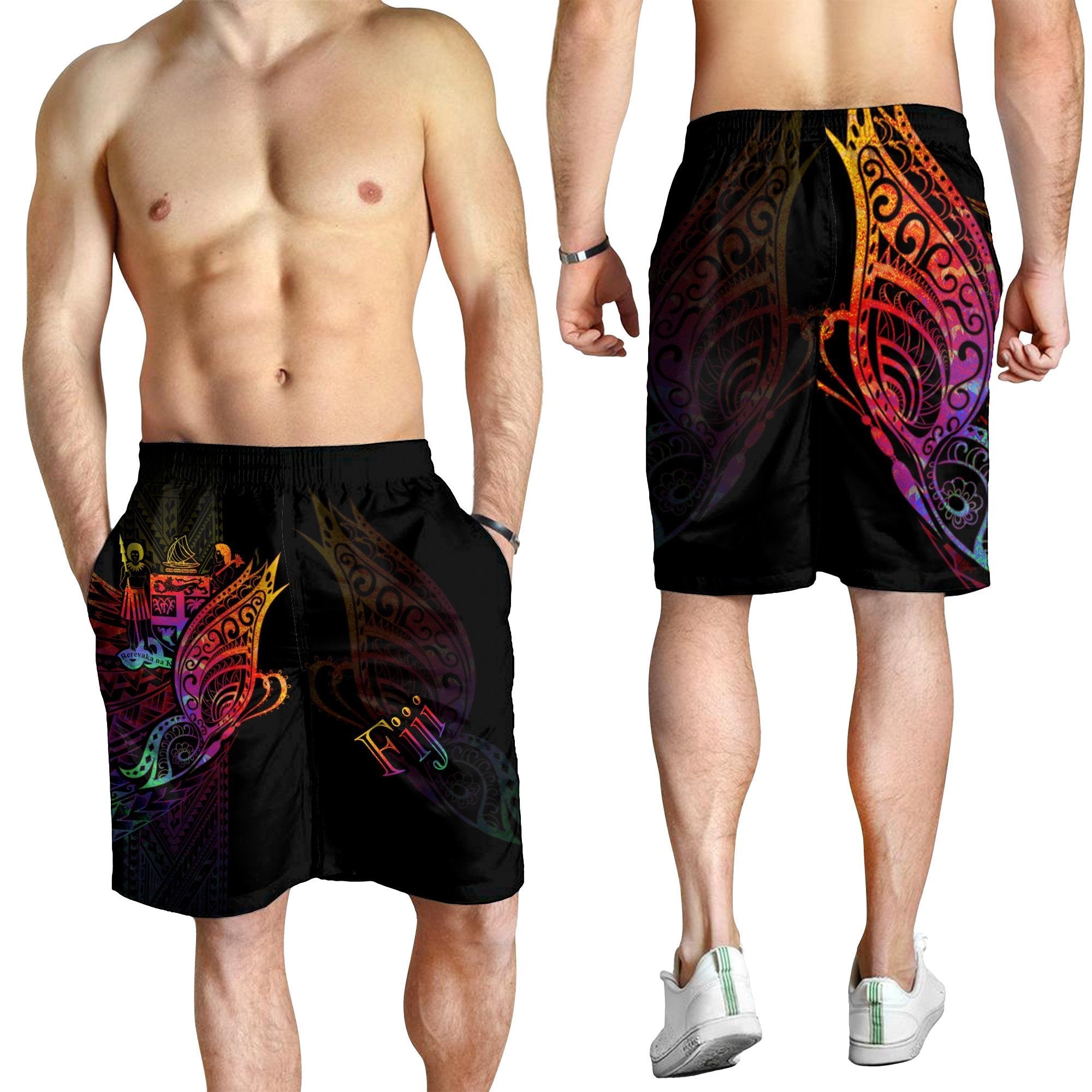 Fiji Men's Shorts - Butterfly Polynesian Style - Vibe Hoodie Shop