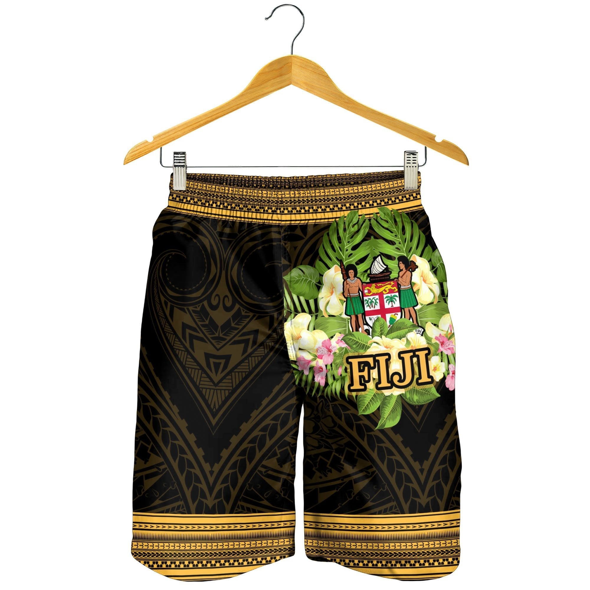 Fiji Men's Shorts - Polynesian Gold Patterns Collection - Vibe Hoodie Shop