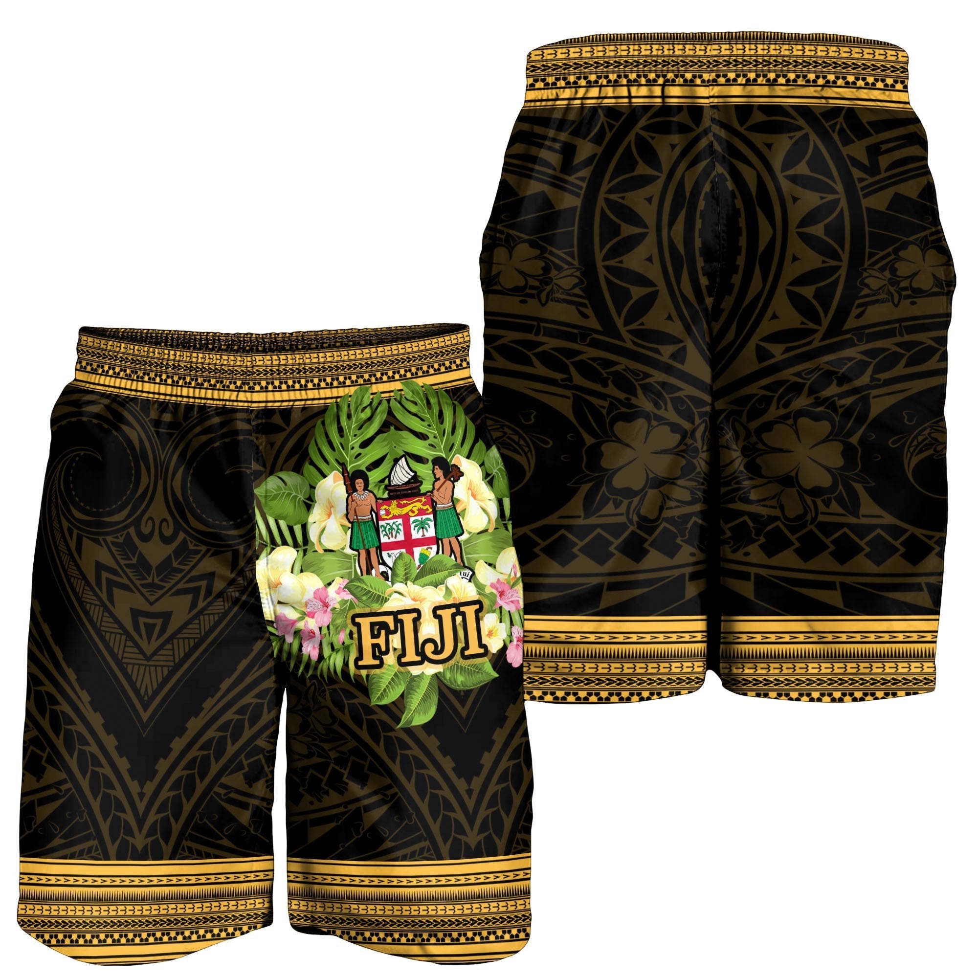 Fiji Men's Shorts - Polynesian Gold Patterns Collection - Vibe Hoodie Shop