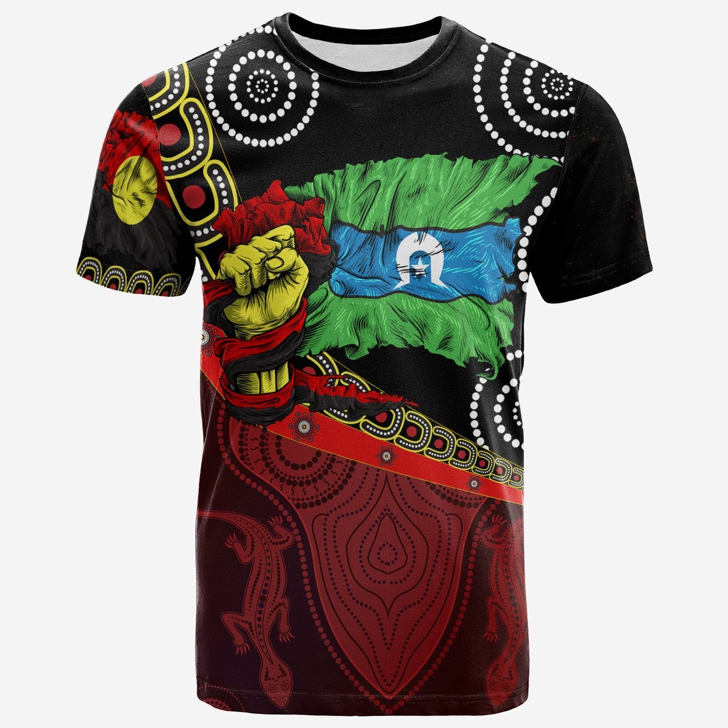 T shirts - Aboriginal Flags and Dot Acrylic Paint Style NAIDOC - Unisex - Vibe Hoodie Shop