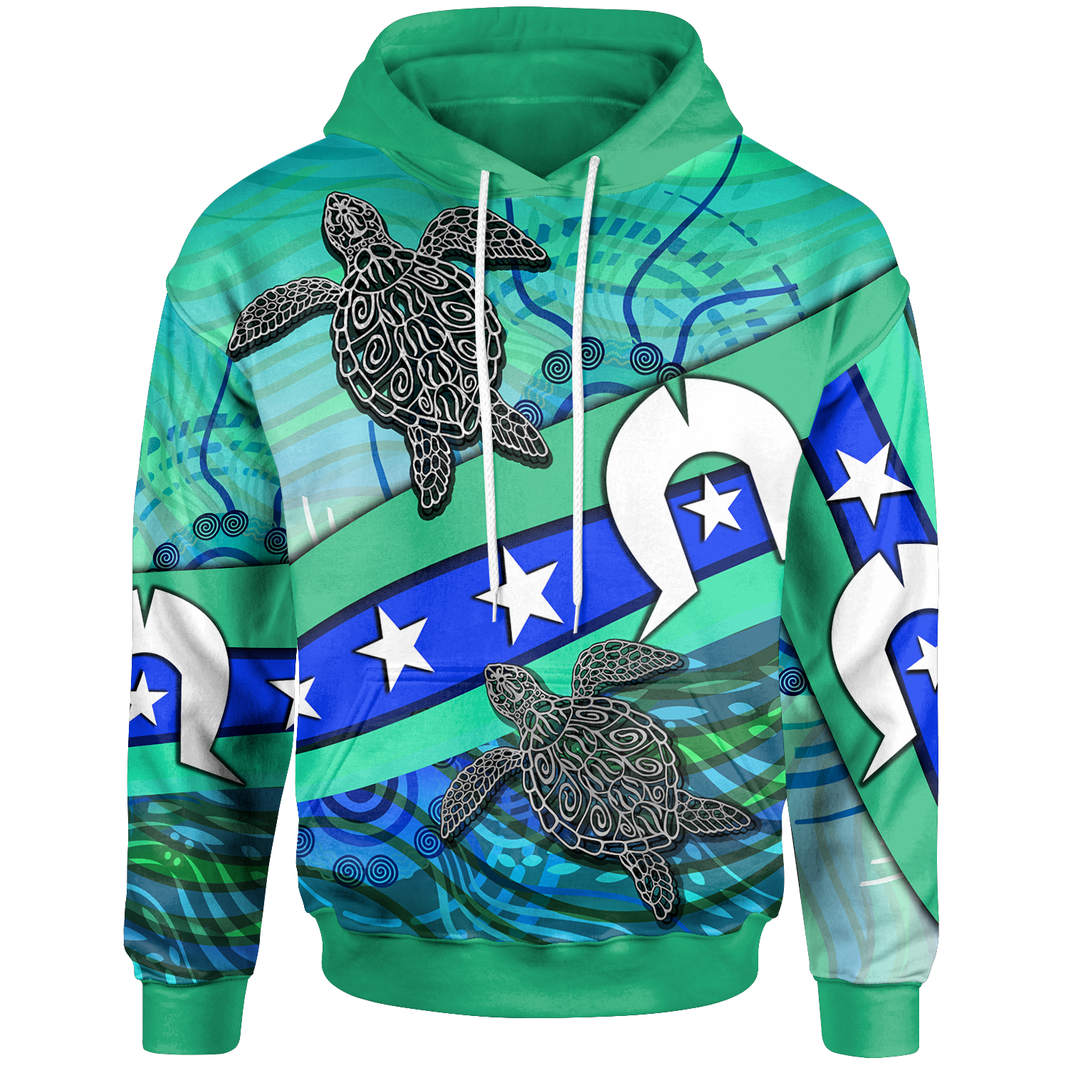 Hoodie - Torres Strait Flag And Turtle - Vibe Hoodie Shop