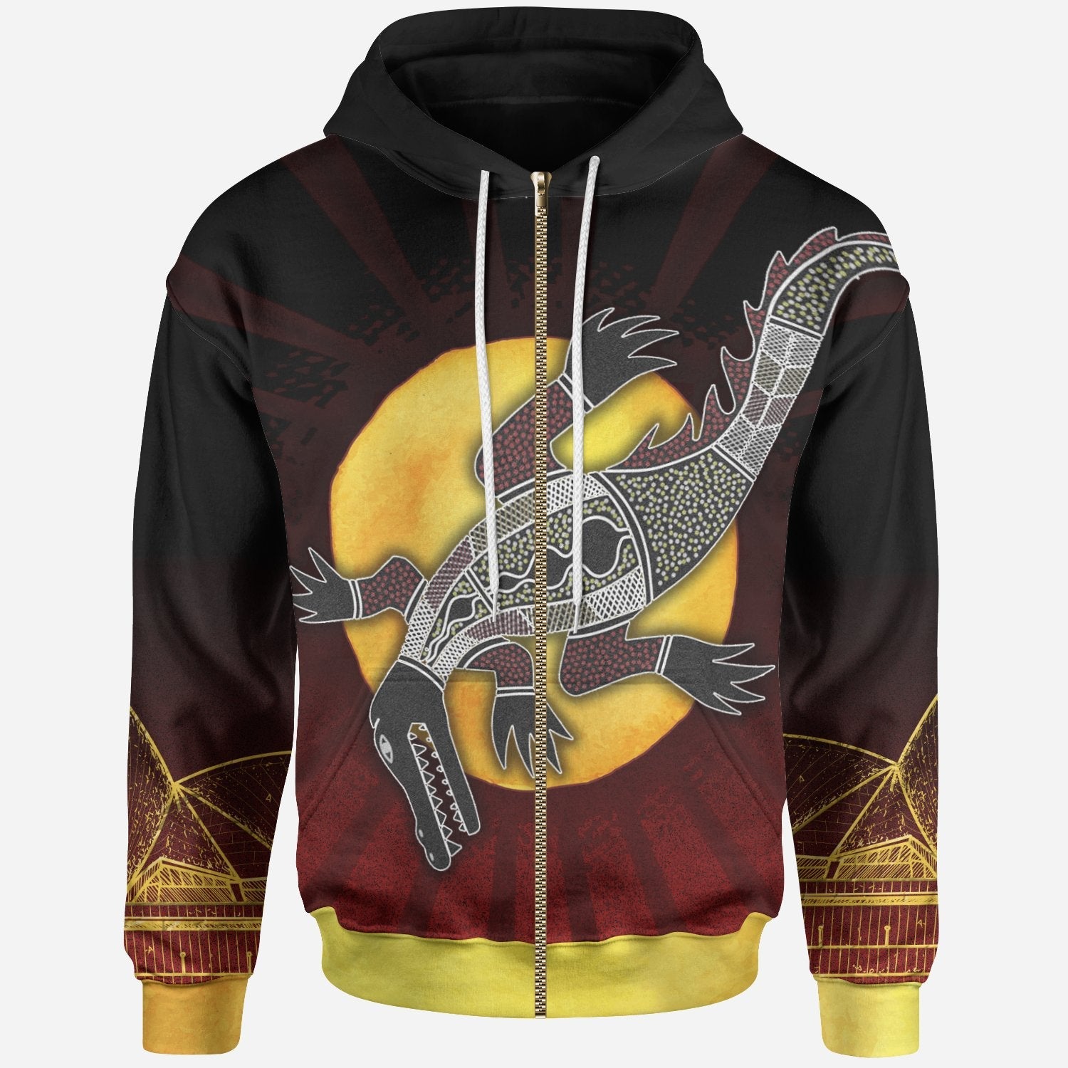 Zip - Up Hoodie - Aboriginal Crocodile with the Sydney Opera House - Vibe Hoodie Shop