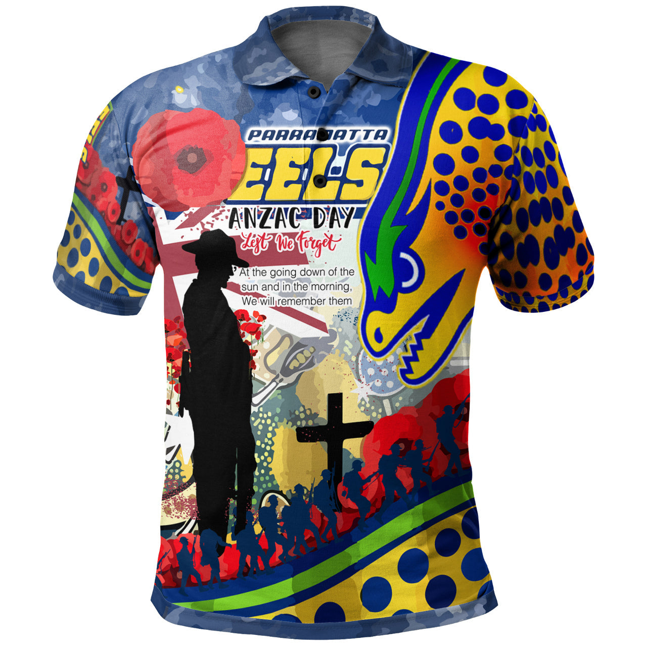 Eels Rugby Australia ANZAC Day Lest We Forget Polo Shirt Eels With ANZAC Poppy Watercolour Style RLT13 - Vibe Hoodie Shop