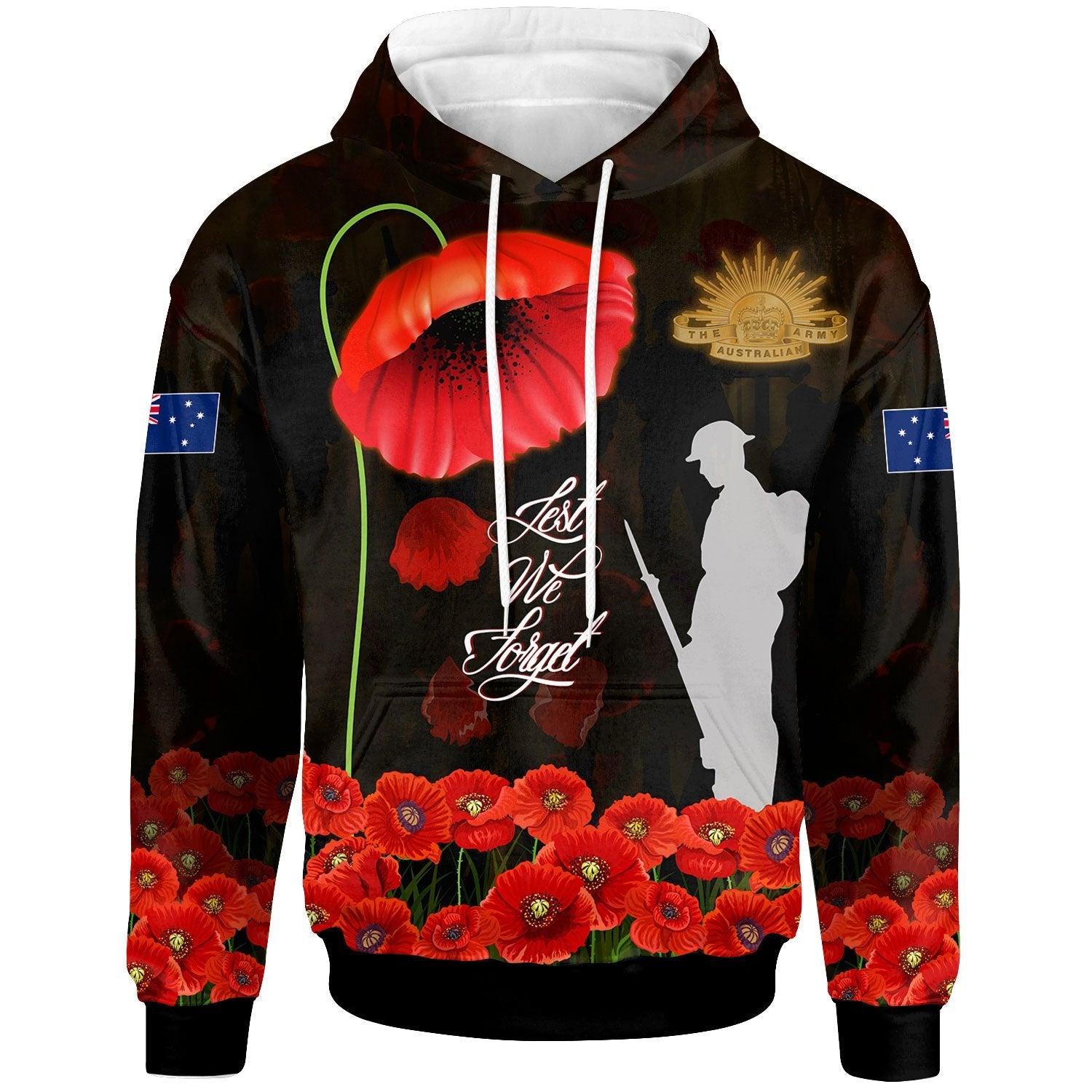 ANZAC Hoodie - Remembrance Poppy Flowers - Vibe Hoodie Shop