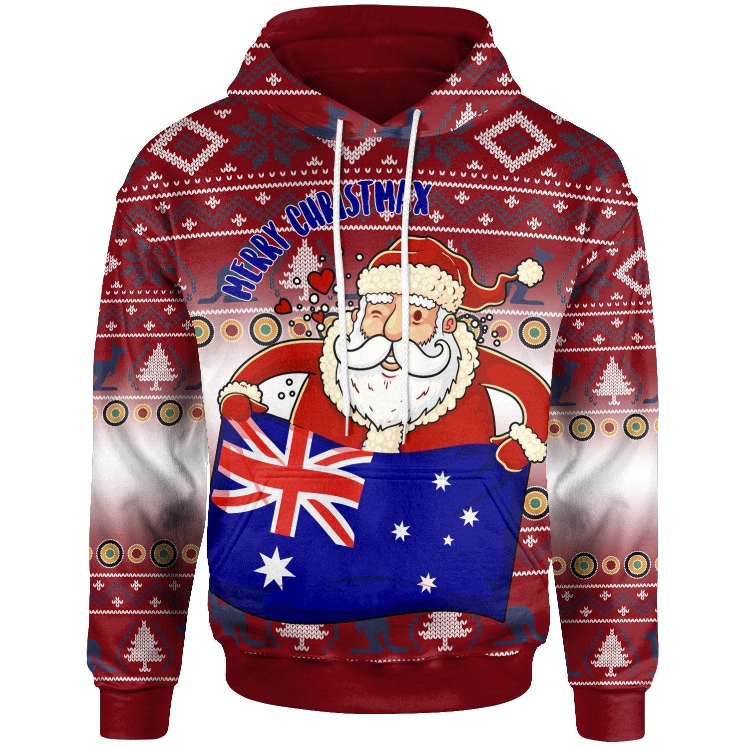 Christmas Hoodie - Australia Santa Claus Hold The Flag (Red) - Vibe Hoodie Shop