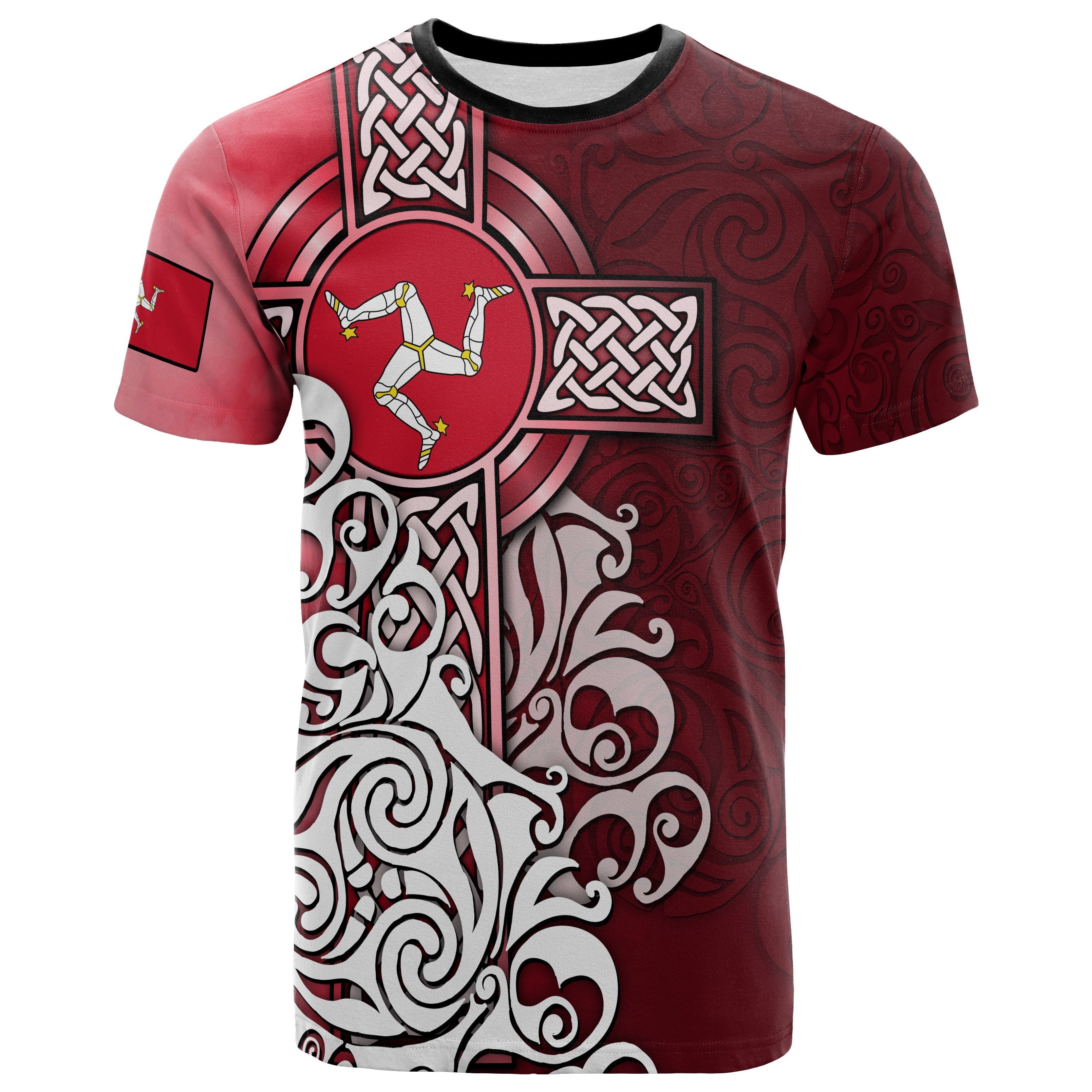 Celtic T shirt - Isle Of Man Flag With Celtic Cross - Vibe Hoodie Shop