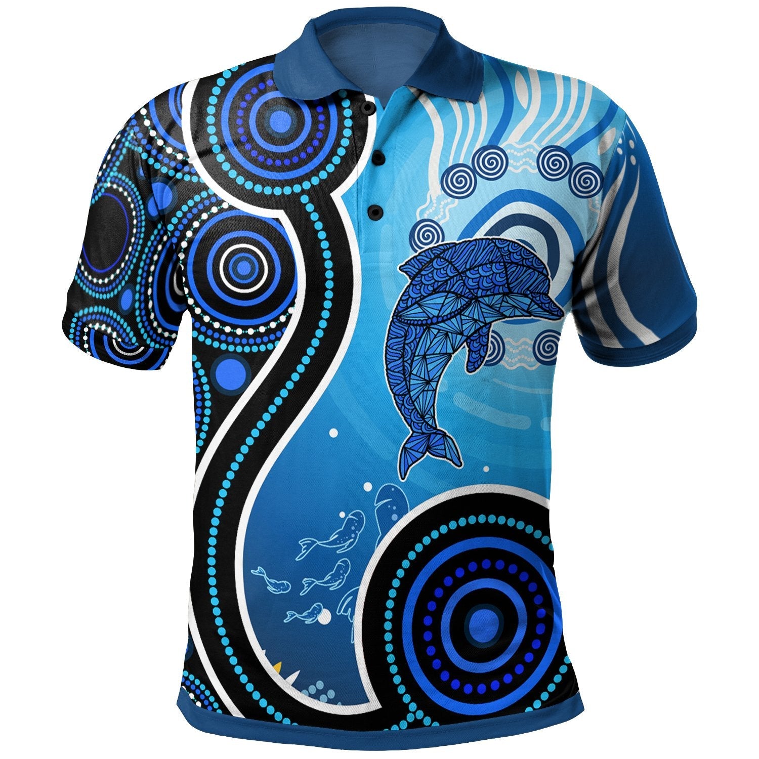 Aboriginal Polo Shirt - Dolphin And Aboriginal Dot Patterns - Vibe Hoodie Shop