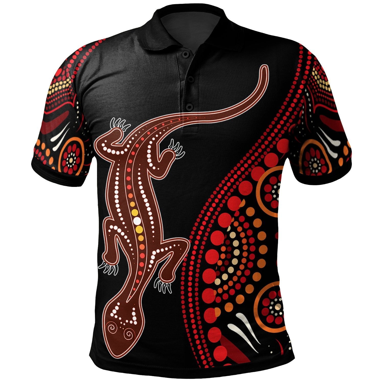 Aboriginal Polo Shirt - Aboriginal Lizard With Dot Painting Pattern - Vibe Hoodie Shop