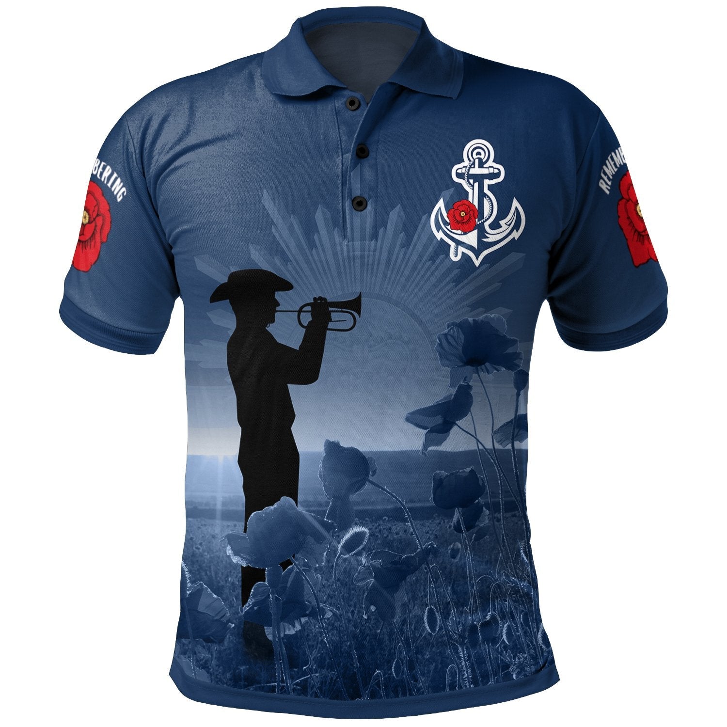 Navy ANZAC Polo Shirt - Remembering Our Heroes - Vibe Hoodie Shop