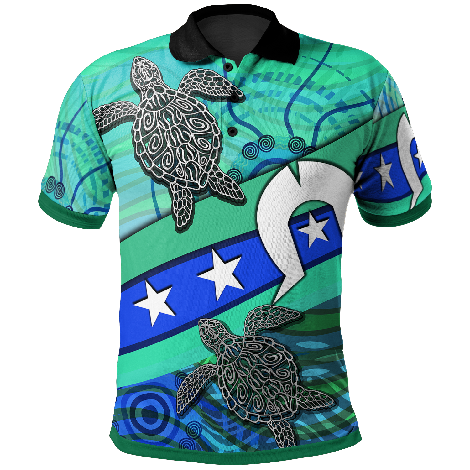 Polo Shirt - Torres Strait Flag And Turtle - Vibe Hoodie Shop