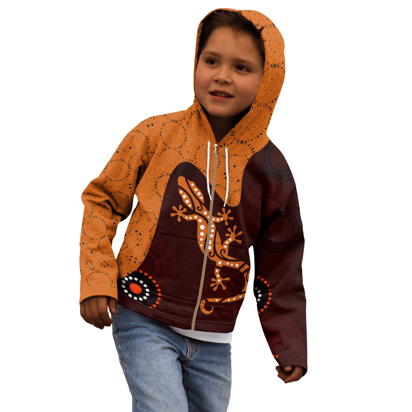 Aboriginal Zip - Up Hoodie - Lizard in Aboriginal Dreaming - Vibe Hoodie Shop