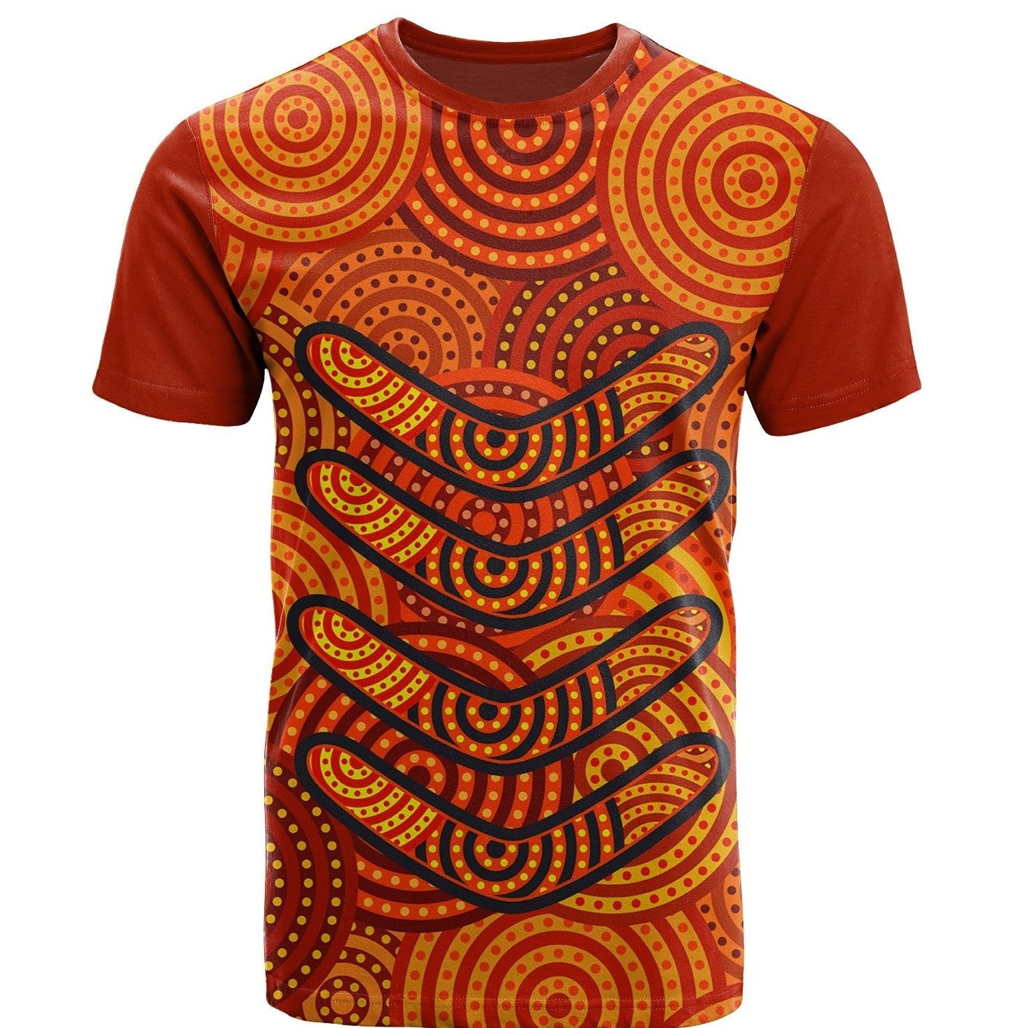 Aboriginal T shirt - Aboriginal Boomerangs And Dot Circle - Vibe Hoodie Shop