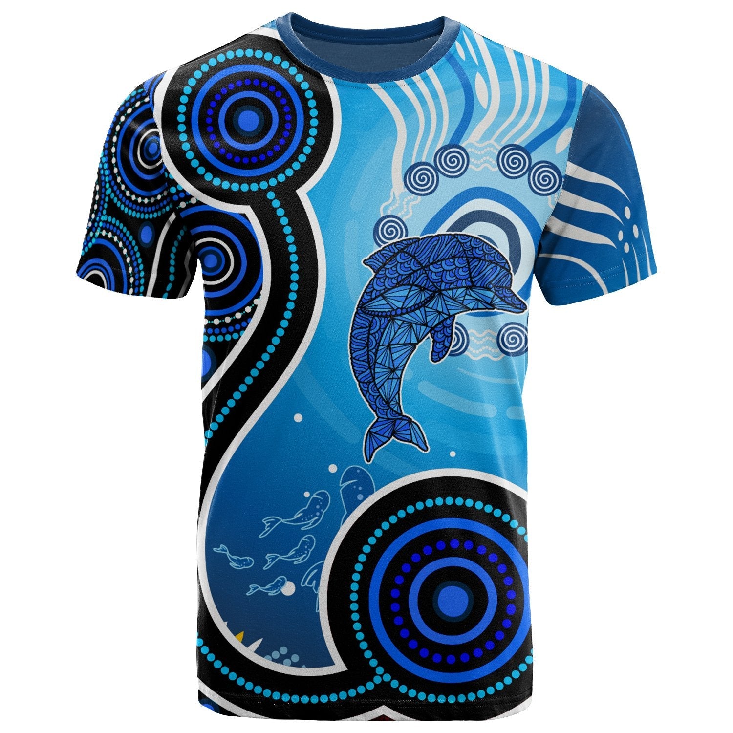 Aboriginal T shirt - Dolphin And Aboriginal Dot Patterns - Vibe Hoodie Shop