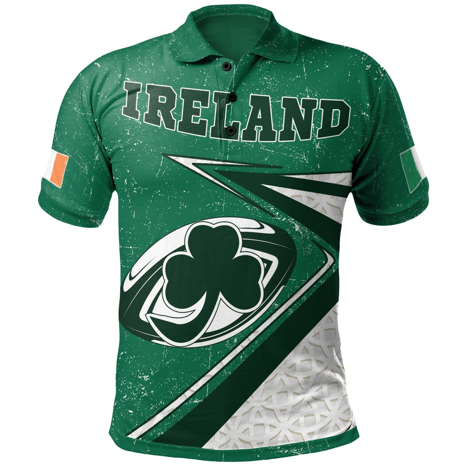 Ireland Rugby Polo Shirt - Celtic Shamrock and Rugby Ball - Vibe Hoodie Shop